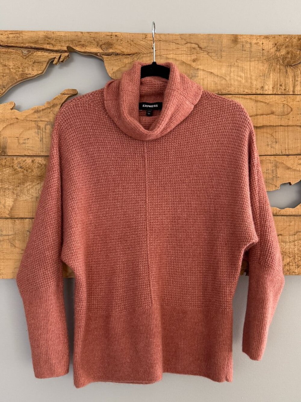 Express Dusty Rose Textured Knit Cowl Neck Sweater | Size L